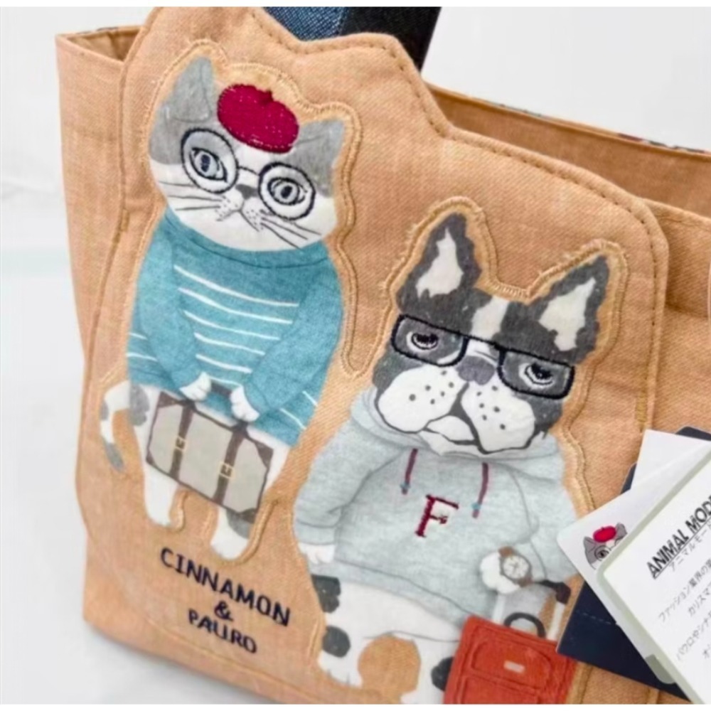 🇯🇵日本Kusuguru 露西保羅系列  刺繡貓咪手提包 帆布包 手拎包 休閒包-細節圖6