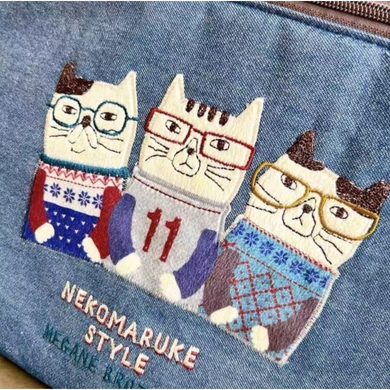 🇯🇵日本kusuguru 刺繡貓咪收納包 衣物收納箱 玩具收納包 布藝收納包 媽媽包 待產包 手提收納包-細節圖3