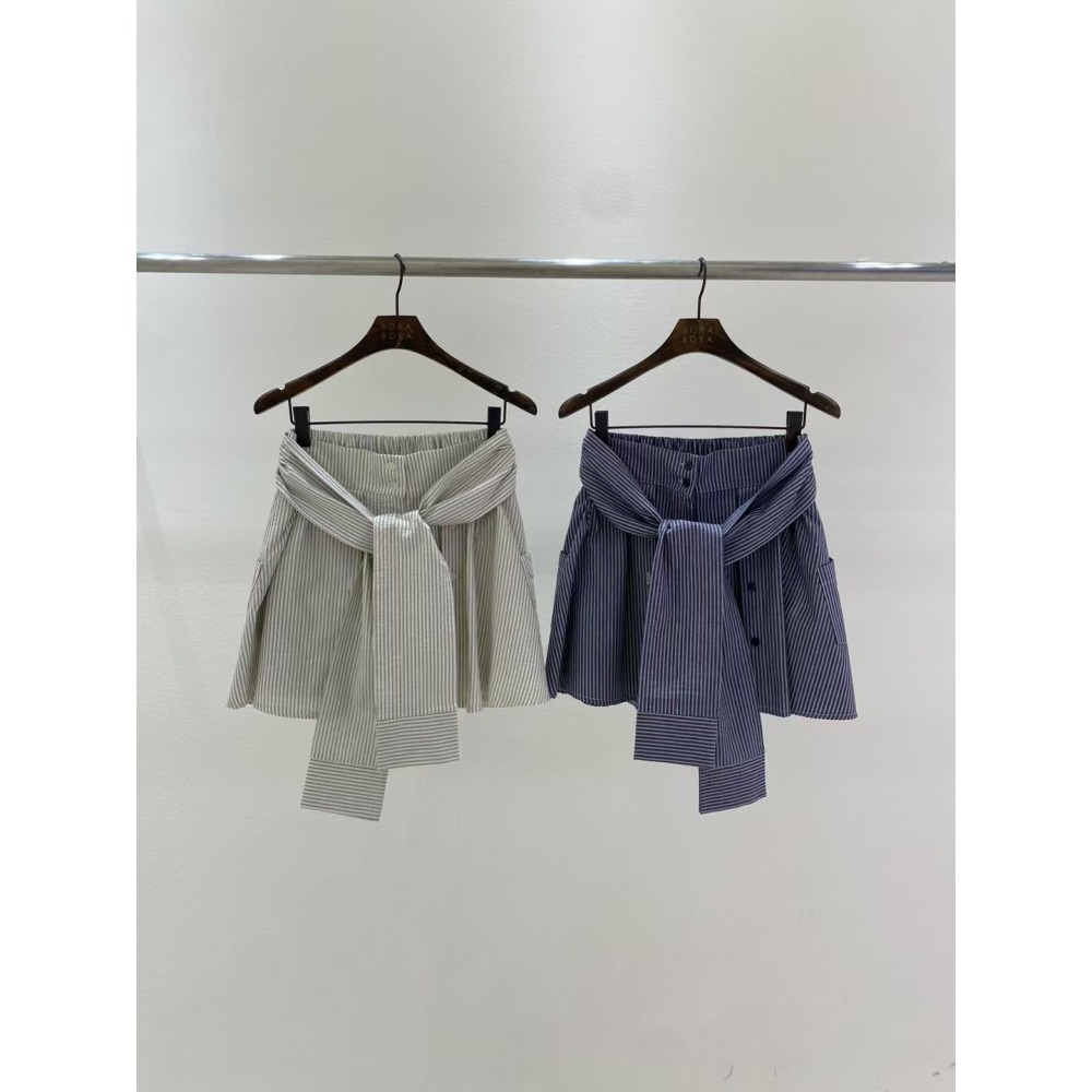 Venus 韓國🇰🇷東大門直送腰間綁帶條紋褲裙-細節圖2