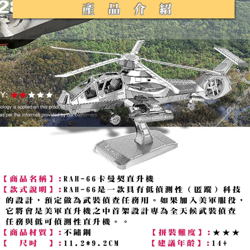 鋼鐵火星人益智玩具★ RAH-66卡曼契直升機 ★拼酷★MU藝模★3D立體金屬拼圖★DIY金屬模型-細節圖6