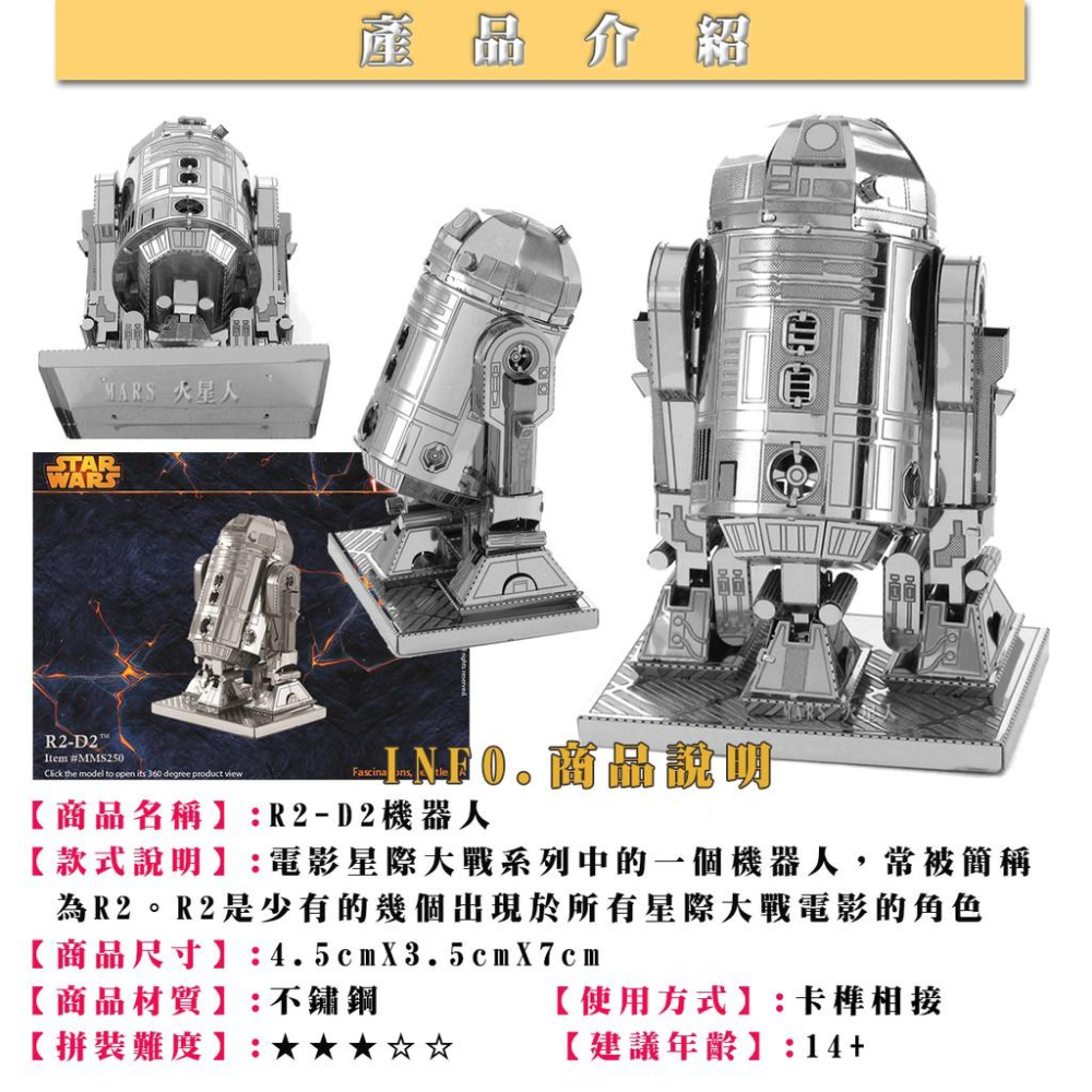 ★鋼鐵火星人益智玩具★ 星際大戰 -機器人系列★拼酷★MU藝模★3D立體金屬拼圖★DIY金屬模型-細節圖2
