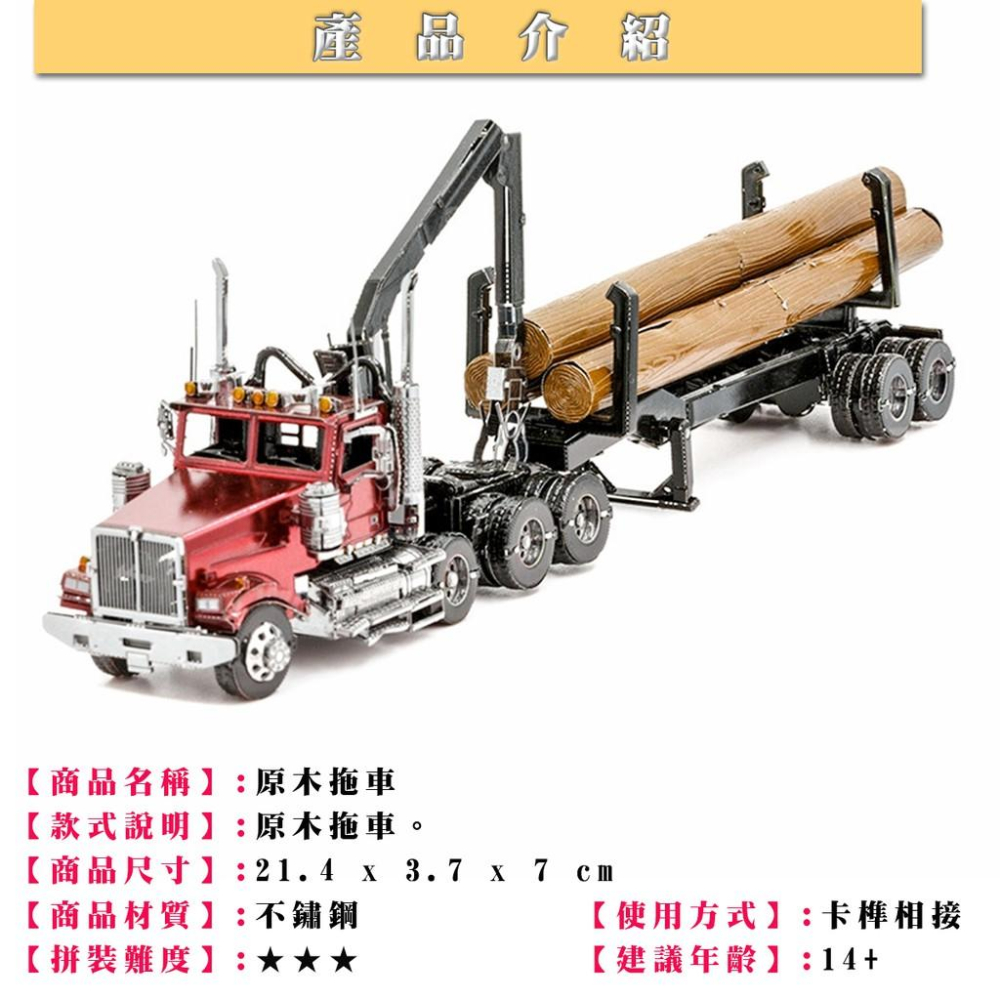 鋼鐵火星人益智玩具★ 原木拖車★拼酷★MU藝模★3D立體金屬拼圖★DIY金屬模型★蝕刻片-細節圖2