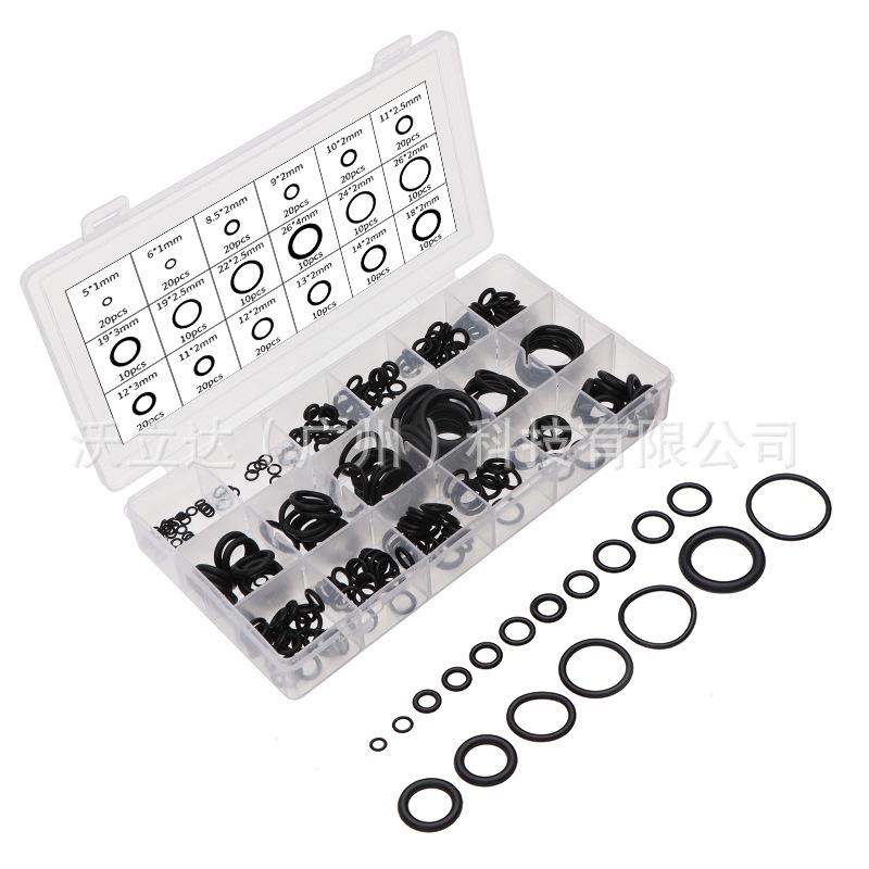 極光商城-270pcs盒裝黑色橡膠圈O型圈丁腈橡膠圈防水密封圈耐高溫+帶鑷子-細節圖3