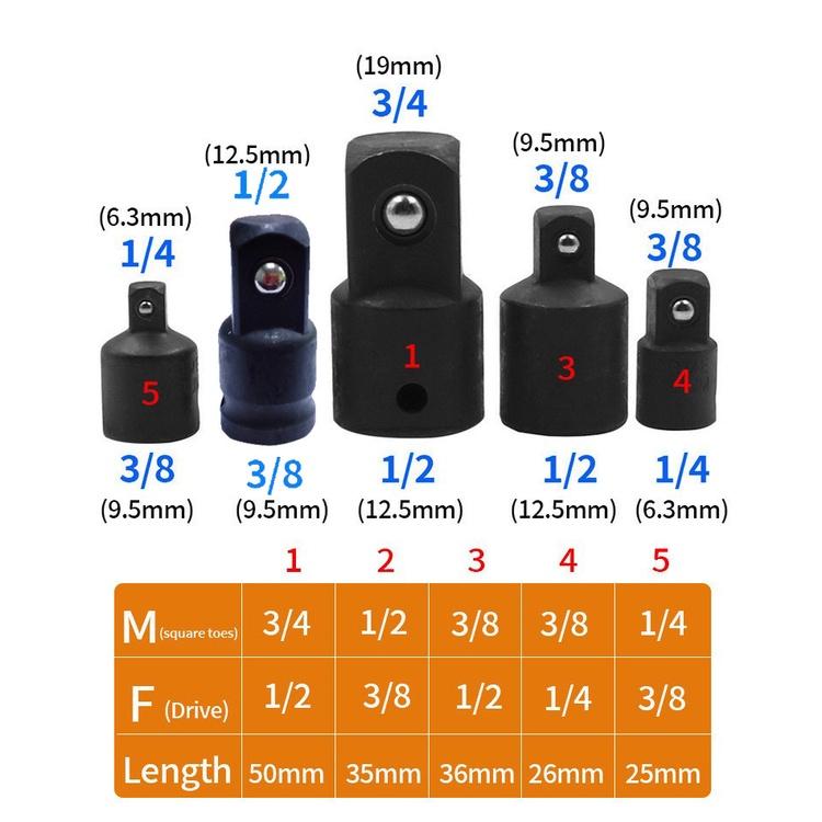 極光商城-鉻釩鋼50BV30美式氣動轉換接頭黑色套筒單孔無開糟1/2-3/8-1/4-細節圖2
