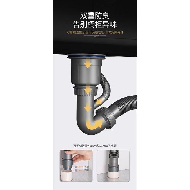極光商城-廚房水槽下水器套裝洗菜盆防臭下水管單槽雙槽加厚排水管加粗50管-細節圖6