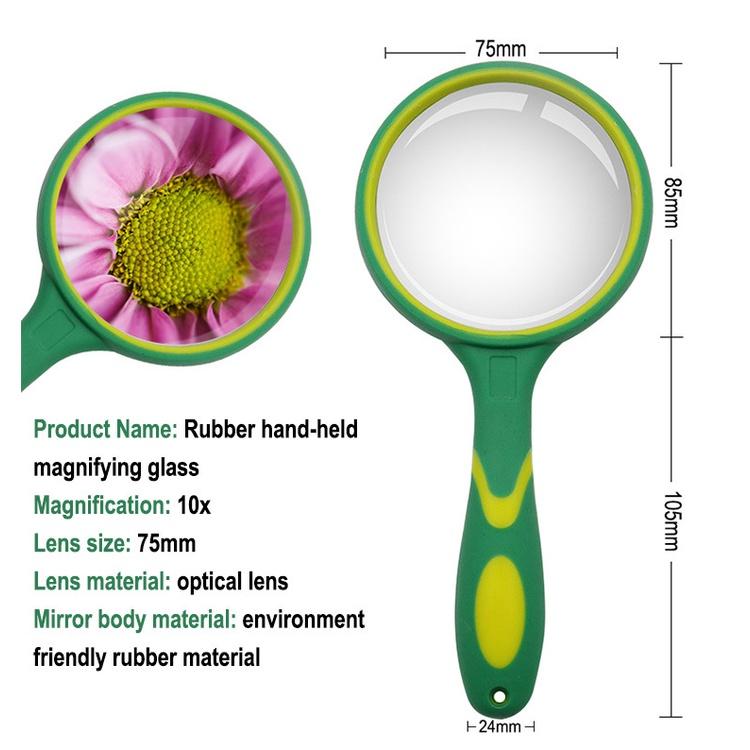 極光商城-老花兒童閱讀看報手持式放大鏡帶孔可懸掛彩色橡膠手柄10倍放大鏡-細節圖2