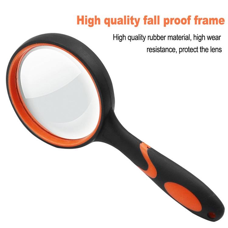 極光商城-老花兒童閱讀看報手持式放大鏡帶孔可懸掛彩色橡膠手柄10倍放大鏡-細節圖5