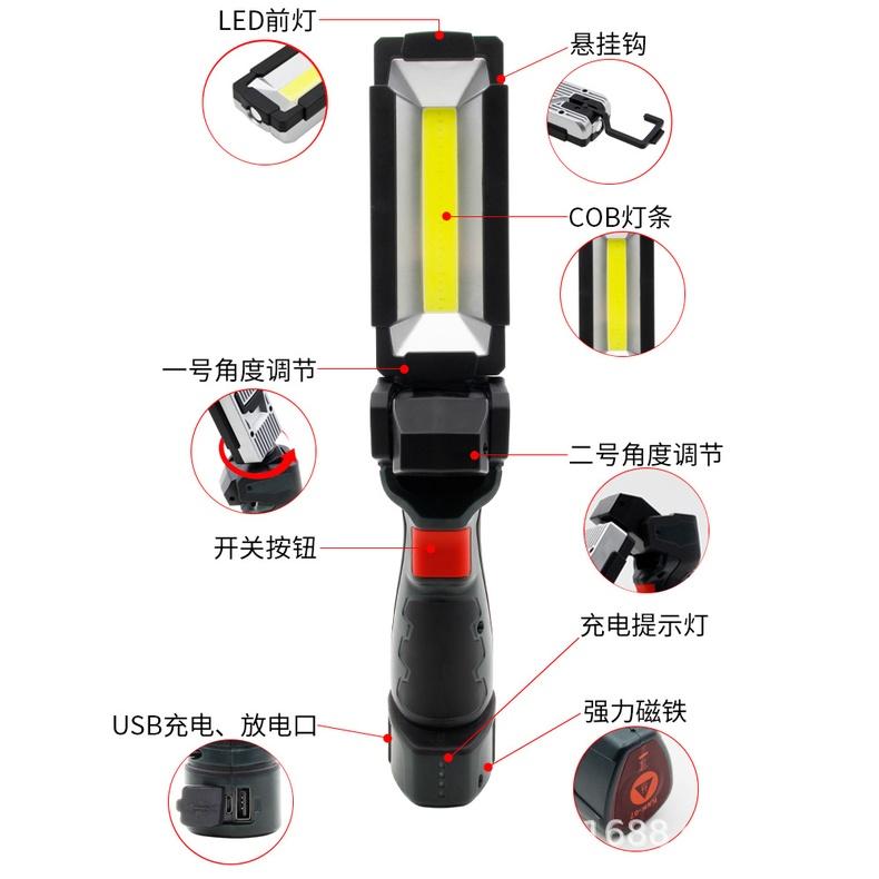極光商城-包膠COB工作燈帶強磁吸修車燈手握可折疊LED多功能檢修車載應急燈-細節圖6