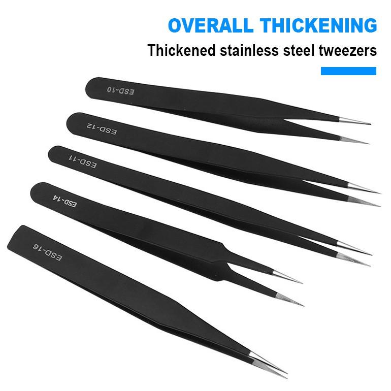 極光商城-高彈性無壓邊加硬電子維修裝置不銹鋼直頭彎頭細長尖鑷子9件套-細節圖5