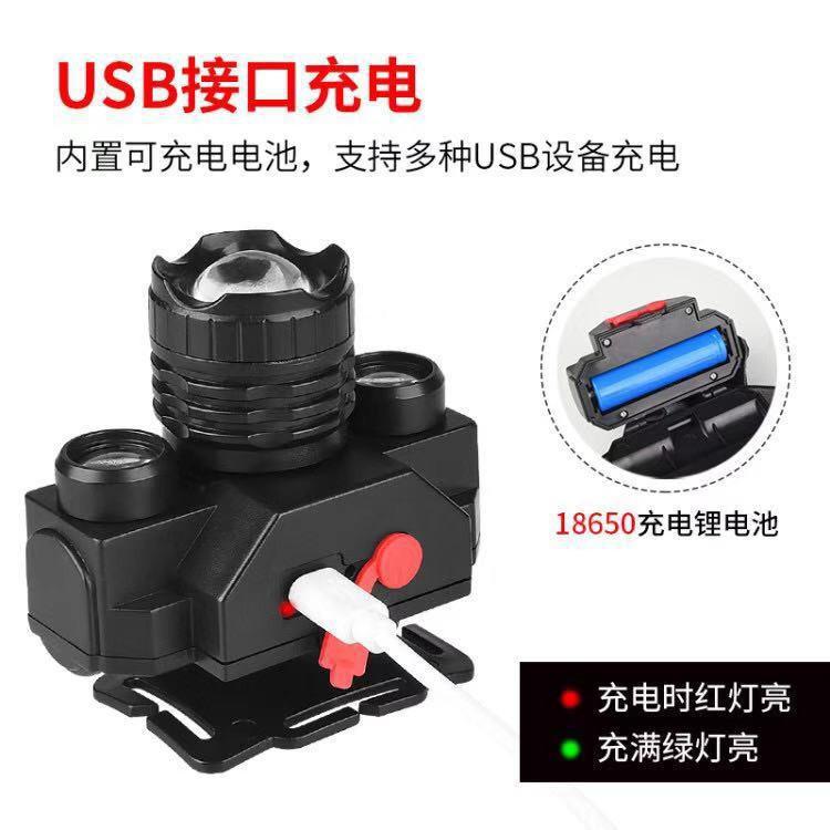 極光商城-伸縮LED強光COB頭燈18650充電頭戴式電筒USB接口戶外露營燈-細節圖8