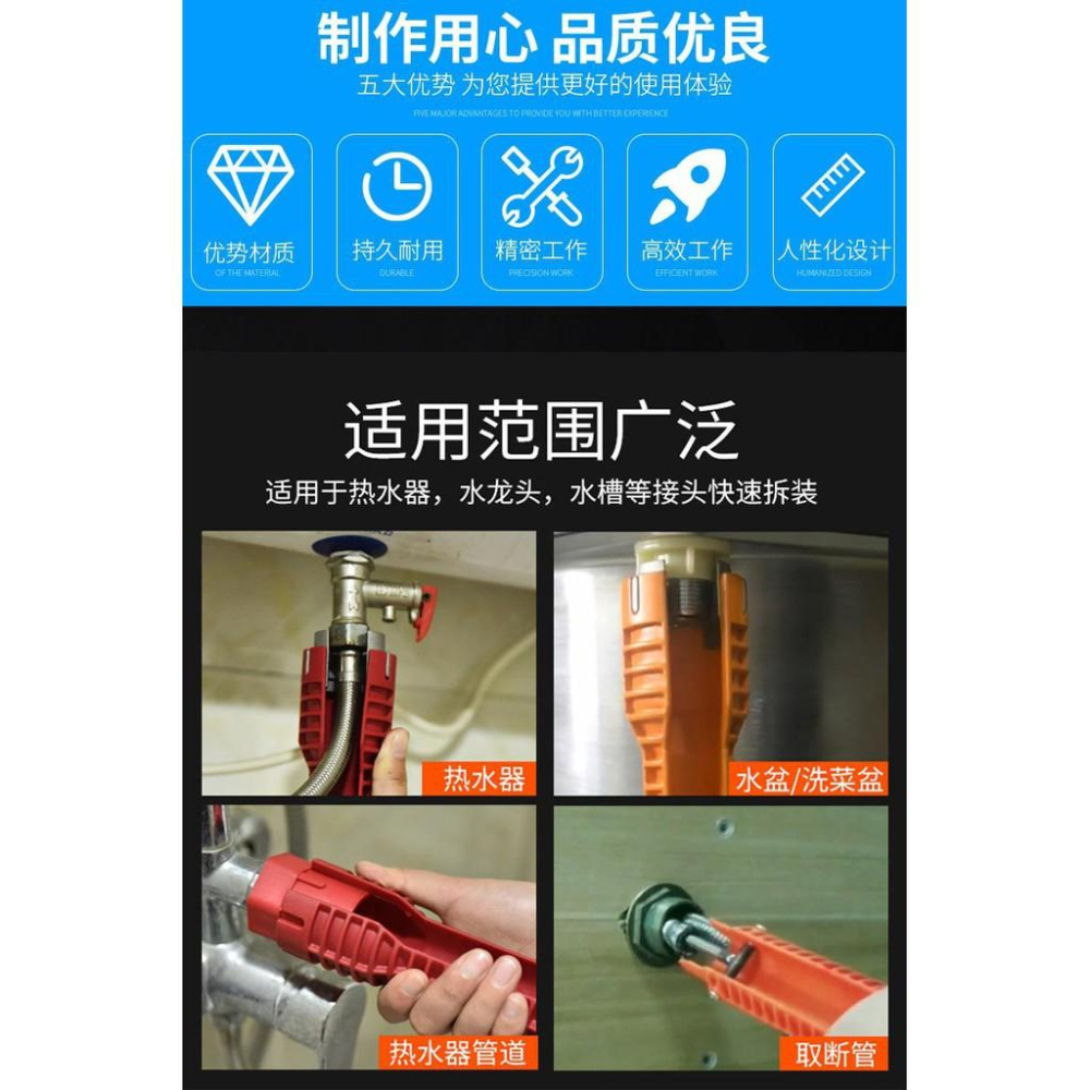 極光商城-衛浴扳手水暖安裝工具多功能家用水管水龍頭角閥水槽維修拆卸扳手-細節圖3