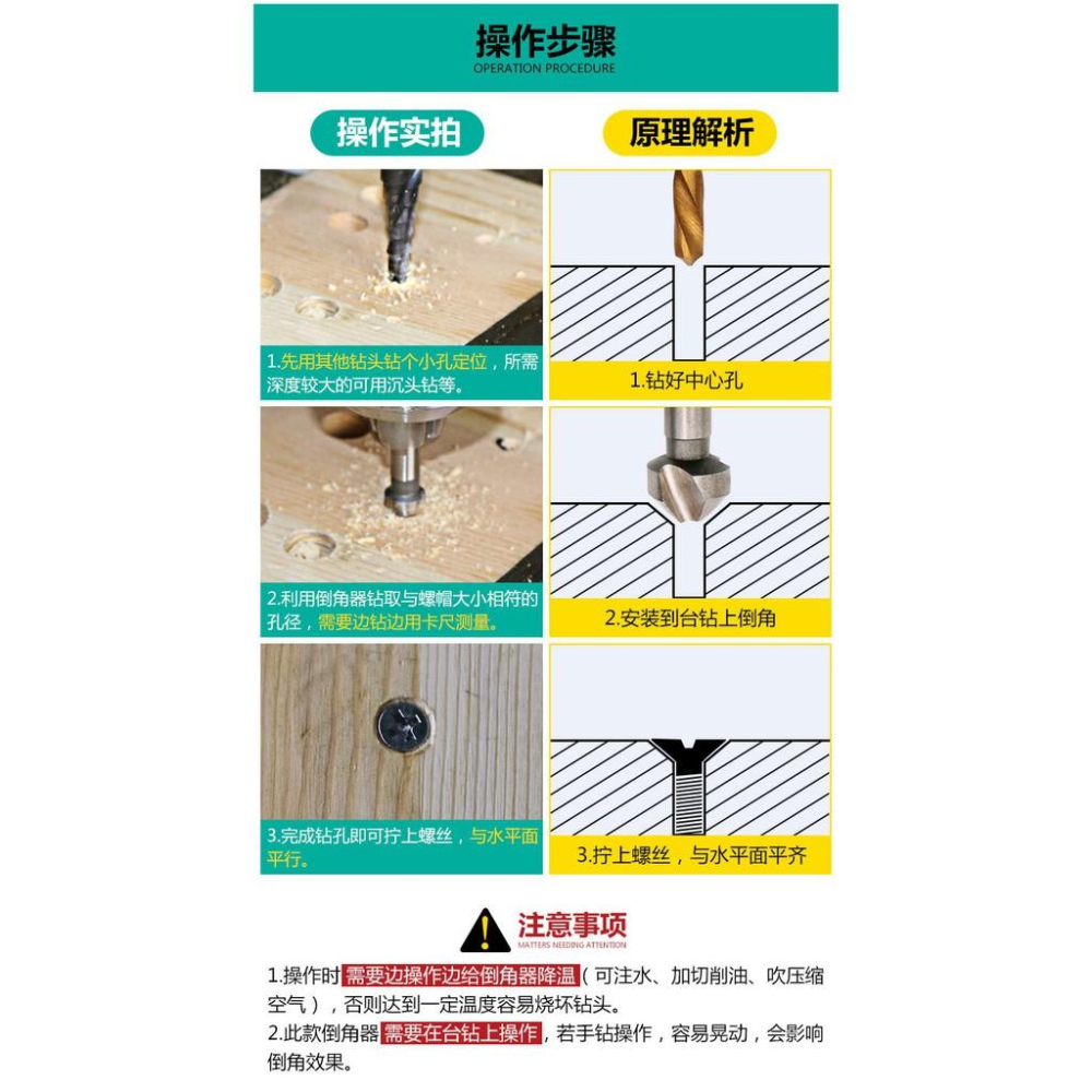 極光商城-90度三刃鍍鈦白鑽全磨倒角刀木工銑刀倒角器開孔器木工其他銑刀-細節圖3