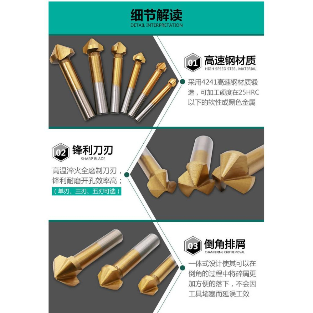 極光商城-90度三刃鍍鈦白鑽全磨倒角刀木工銑刀倒角器開孔器木工其他銑刀-細節圖4