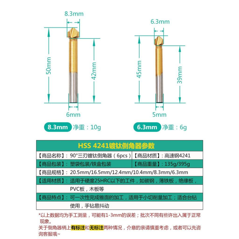 極光商城-90度三刃鍍鈦白鑽全磨倒角刀木工銑刀倒角器開孔器木工其他銑刀-細節圖7