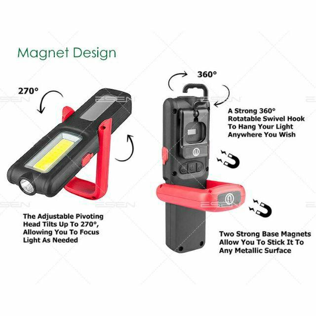 極光商城-多功能帶磁鐵無極調光充電強光戶外USB充電手電筒工作燈360度LEDCOB露營登山-細節圖2