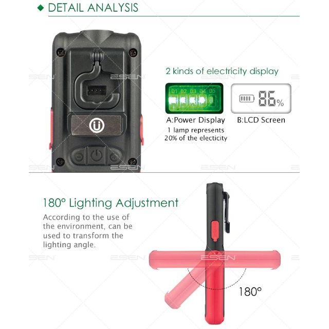 極光商城-多功能帶磁鐵無極調光充電強光戶外USB充電手電筒工作燈360度LEDCOB露營登山-細節圖4