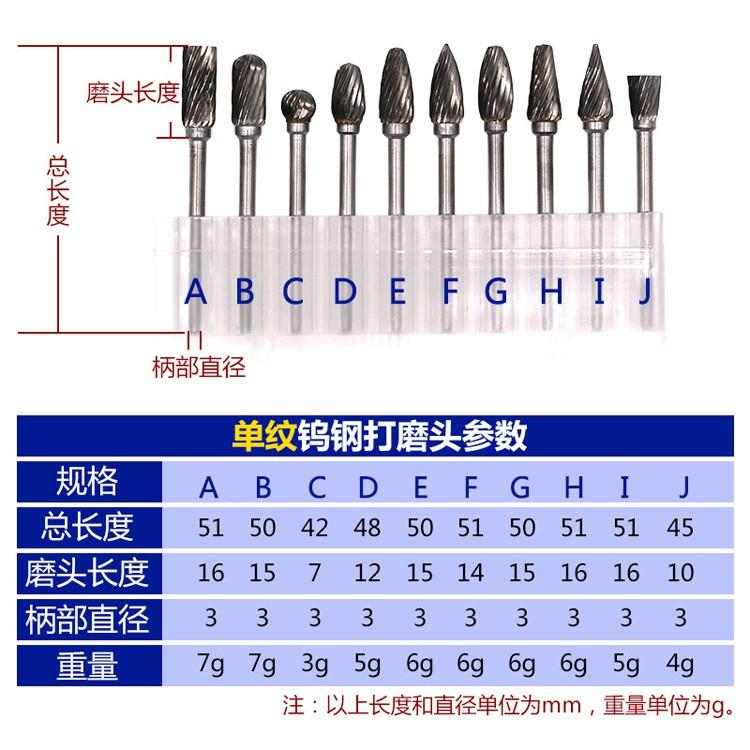 極光商城-單紋雙紋鎢鋼 3*6 3*10 3*12mm 鎢鋼磨頭銑刀硬質合金旋轉銼磨頭鑽孔修邊切割滾刀合金-細節圖4