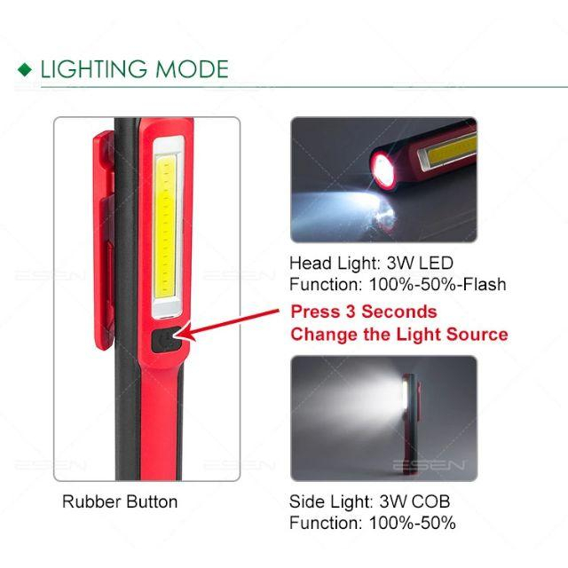 極光商城-雙磁鐵USB充電高流明COB筆燈工作燈檢修燈尾部帶電量顯USB充電手電筒工作燈磁鐵-細節圖5