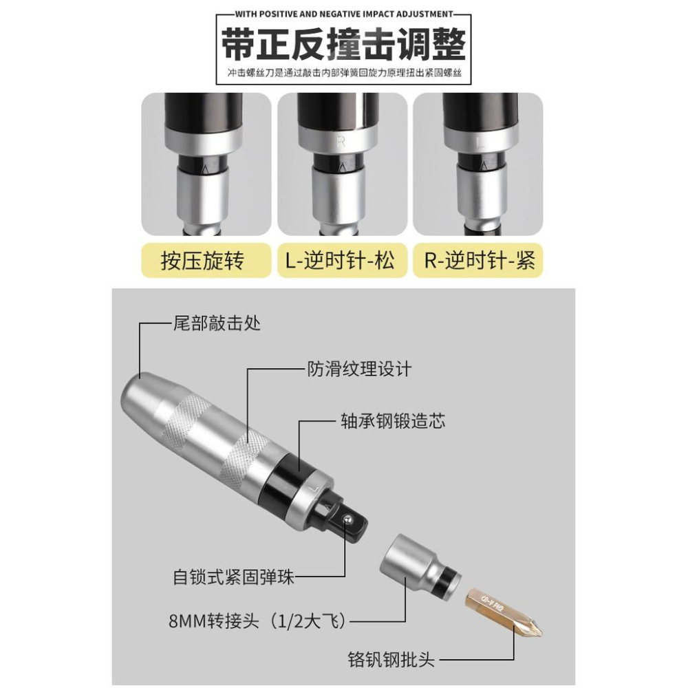 極光商城-衝擊螺絲批衝擊螺絲刀旋具改錐套筒螺母敲擊衝擊起子頑固螺絲剋星-細節圖3