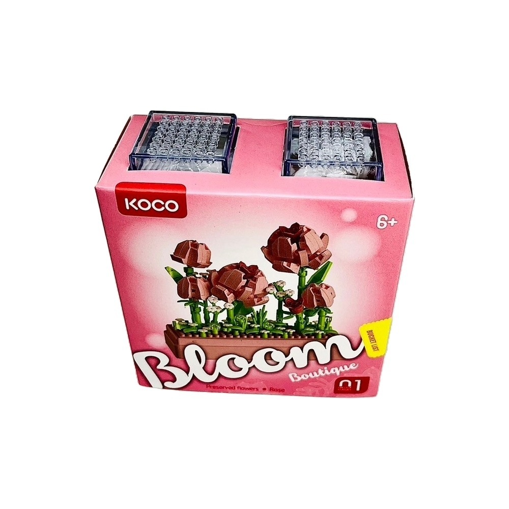 KOCO透明盒裝積木花盆栽(玫瑰花)-細節圖3