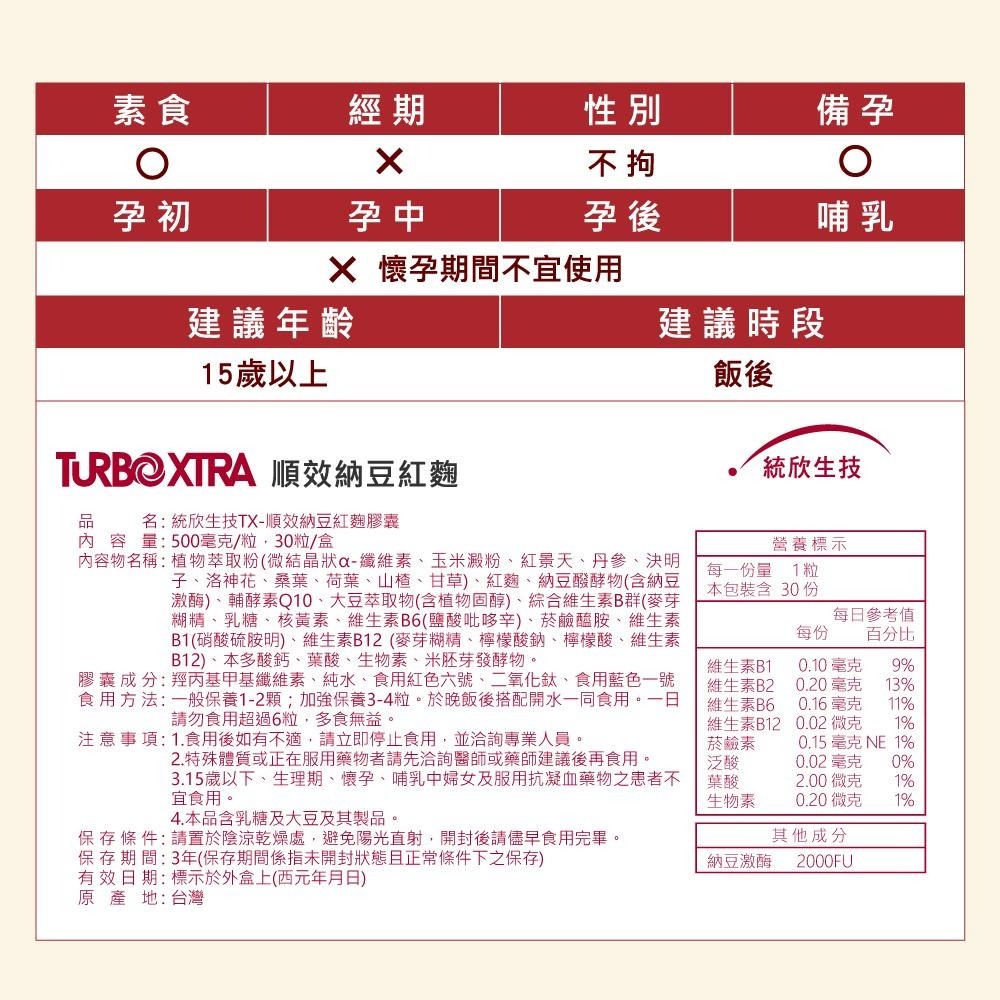 【統欣生技】TX-10合1順效納豆紅麴膠囊 30粒/盒-細節圖7