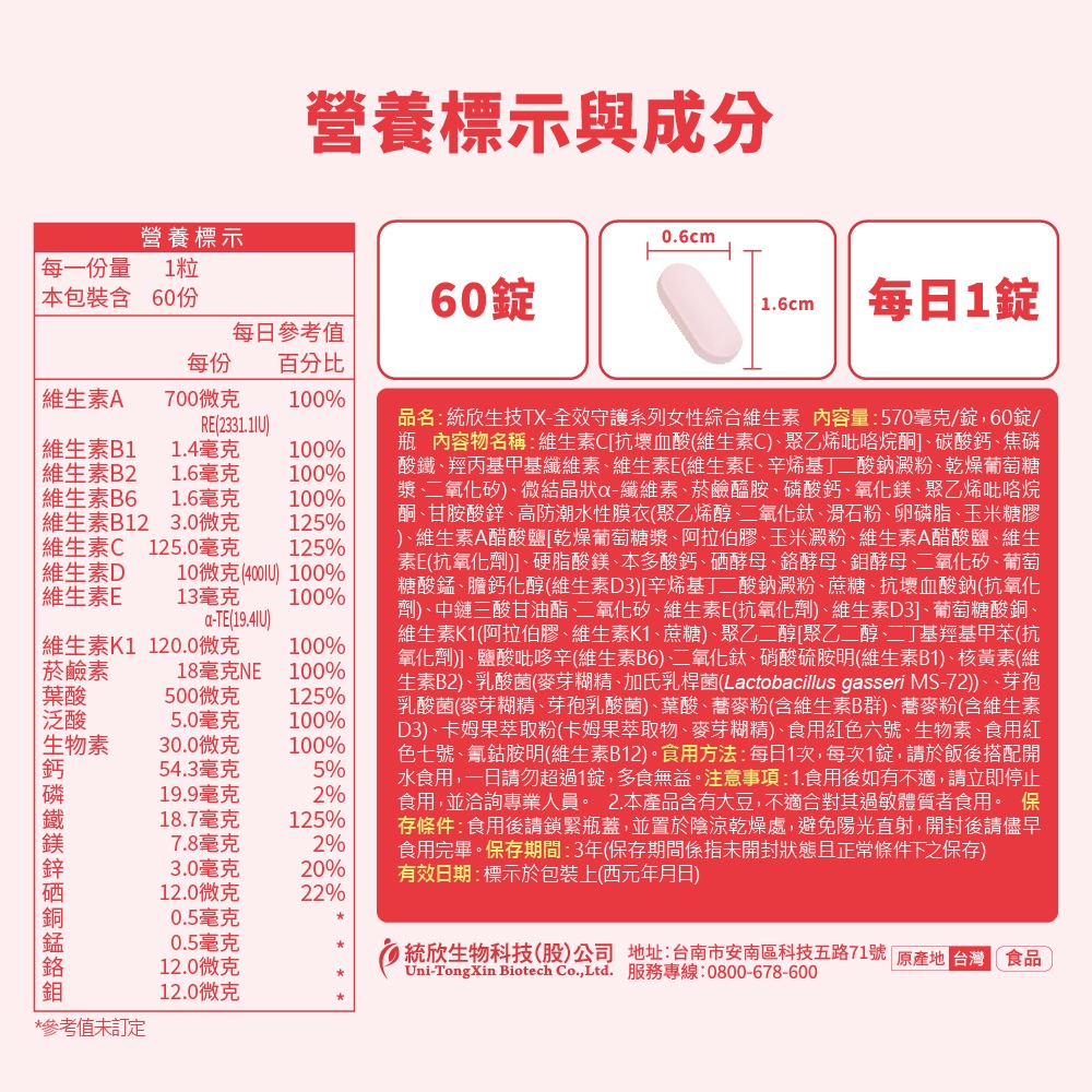 【統欣生技】TX全效守護系列女性維生素體驗組 5錠/入｜外出方便攜帶·隨時補充·試吃·小份量·迷你錠·女性維他命-細節圖10