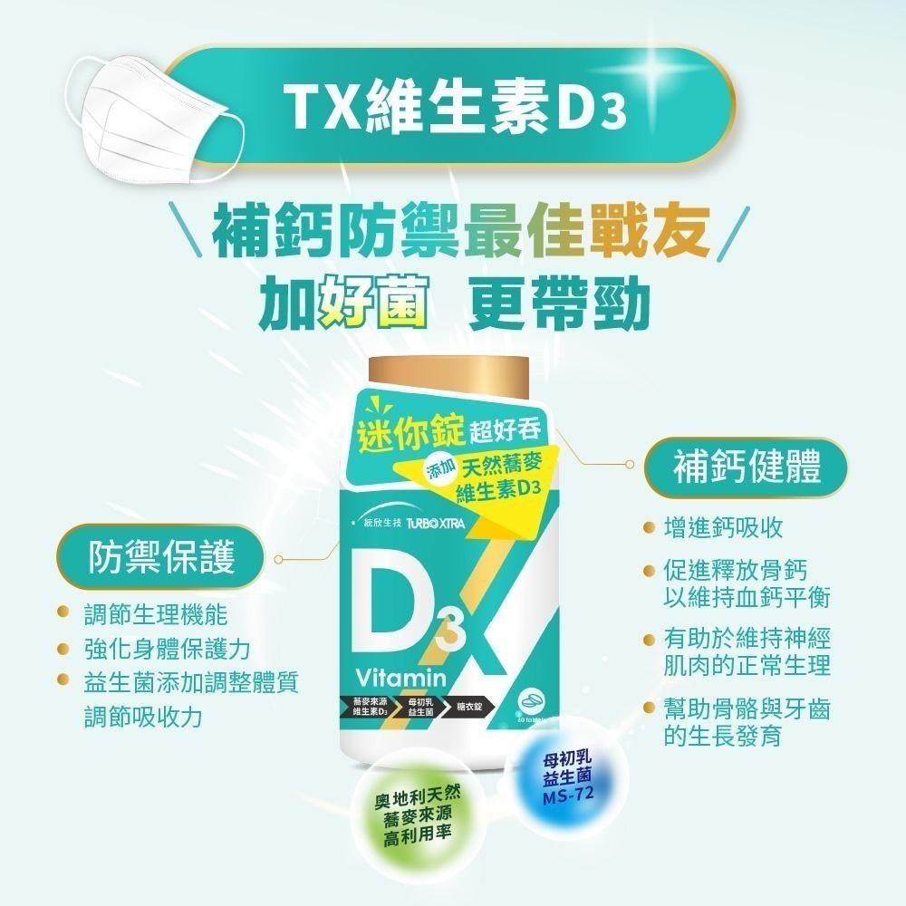 【統欣生技】TX-維生素D3 60錠/瓶｜迷你錠超好吞-細節圖3