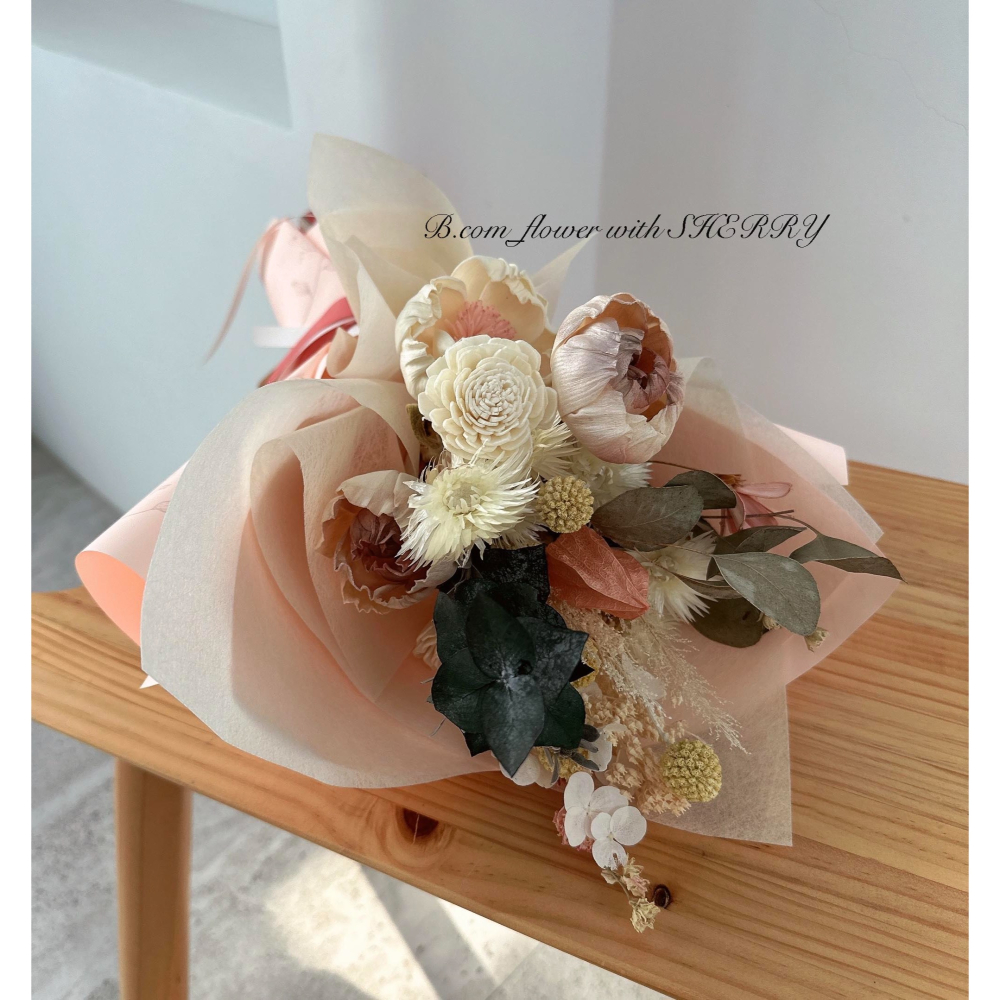不凋花/乾燥花-溫柔淡粉色花束-細節圖2