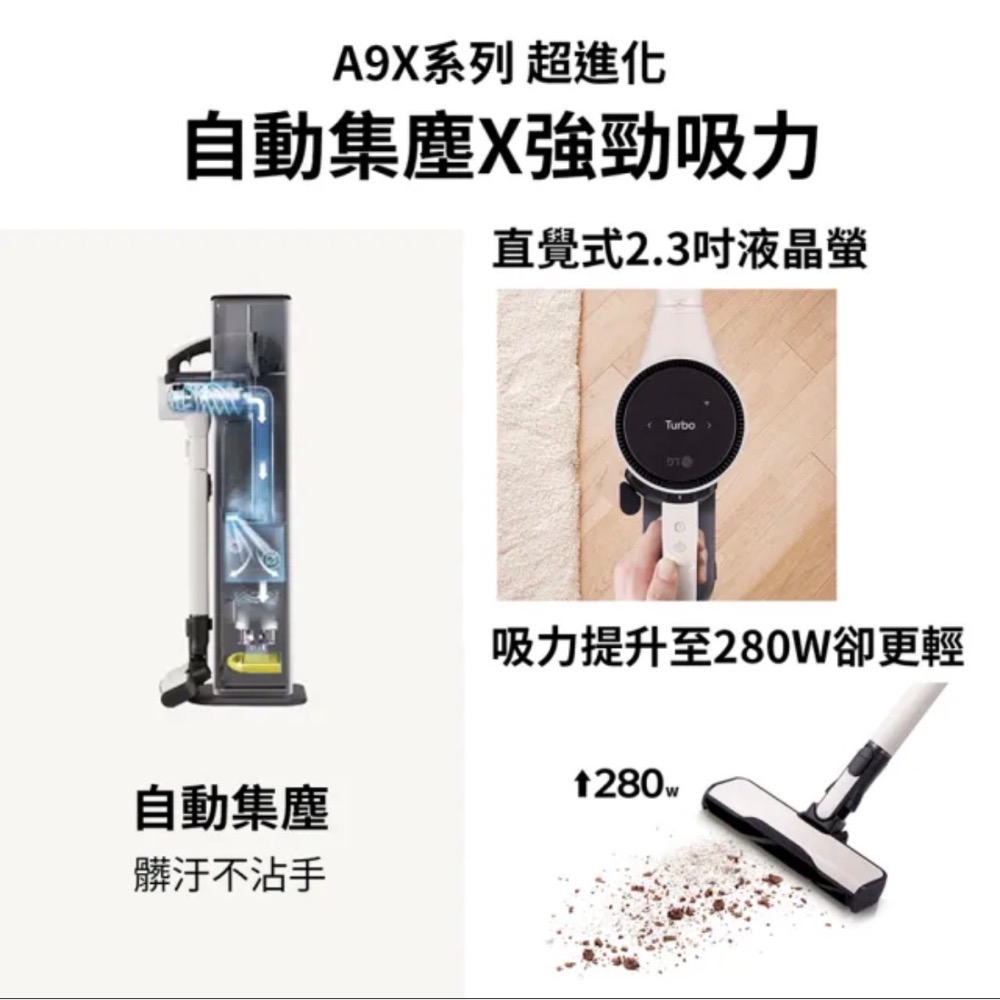 LG CordZero™ A9X自動集塵無線吸塵器/吸頭收納x除蟎x輕量化(A9X-AUTO 永夜灰) 台灣公司貨🇹-細節圖2