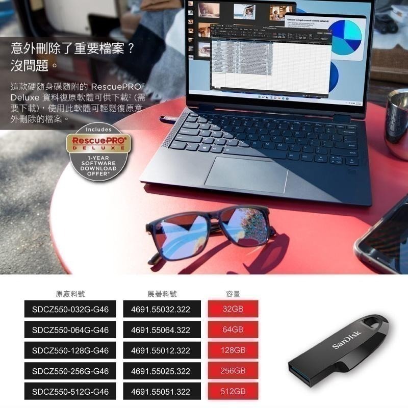 SanDisk Ultra Curve CZ550 32G 64G 128G 256G 512G USB 3.2 隨身碟-細節圖6