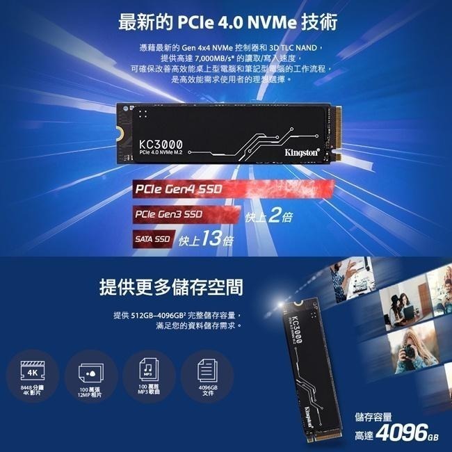 金士頓 Kingston KC3000 512G 1TB PCIe 4.0 NVMe M.2 SSD 固態硬碟-細節圖4