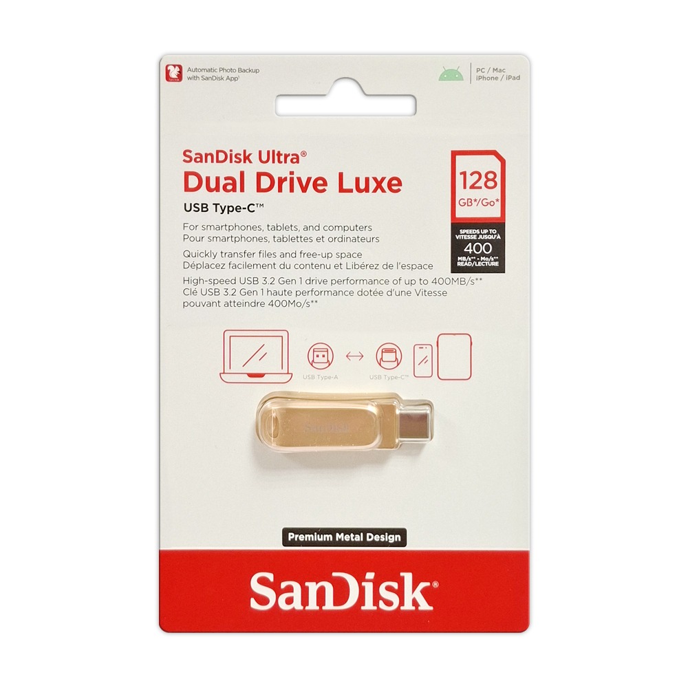 SanDisk Ultra Luxe 128G 256G 512G Type-C OTG 雙用隨身碟 金色 讀400MB-細節圖5