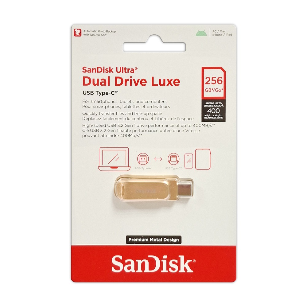 SanDisk Ultra Luxe 128G 256G 512G Type-C OTG 雙用隨身碟 金色 讀400MB-細節圖6