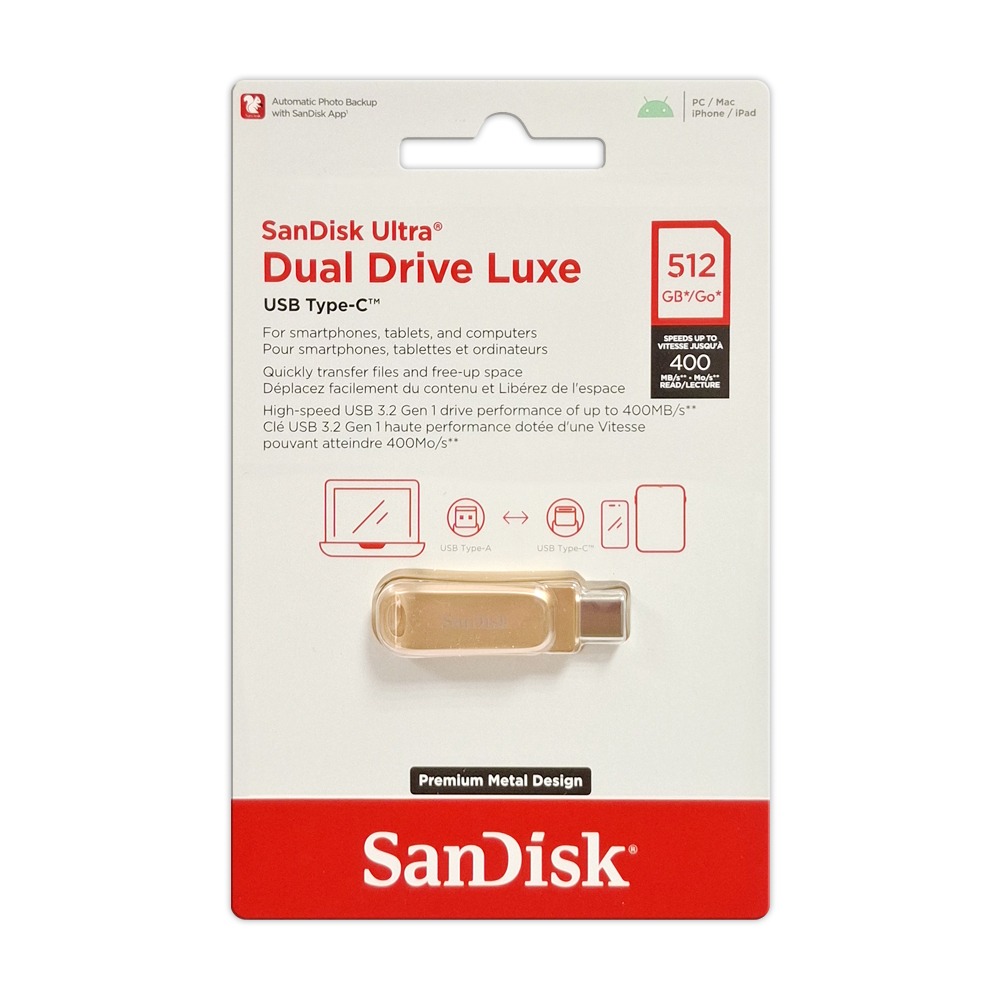 SanDisk Ultra Luxe 128G 256G 512G Type-C OTG 雙用隨身碟 金色 讀400MB-細節圖7