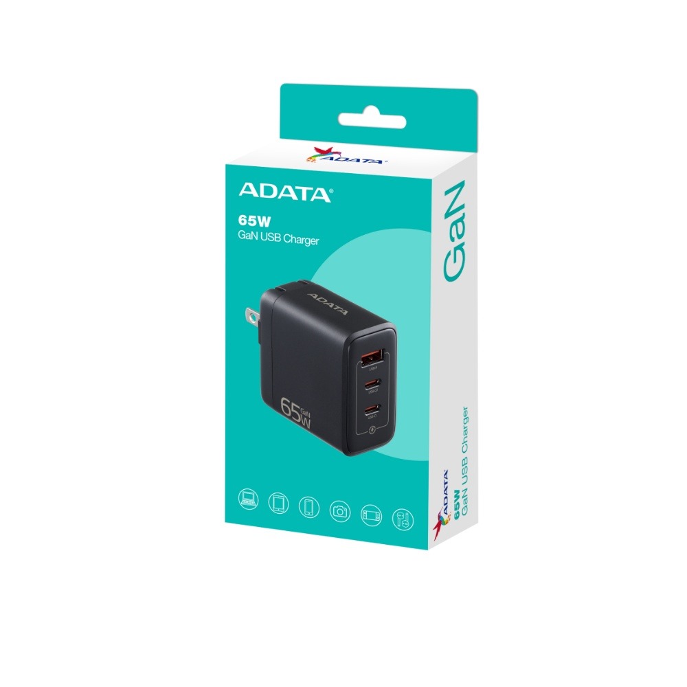 ADATA 威剛 PD/QC 65W 快充 三孔 GaN 充電器 雙孔 Type-C + Type-A 黑/白-細節圖2