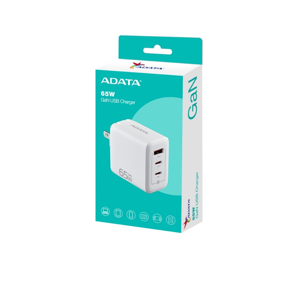 ADATA 威剛 PD/QC 65W 快充 三孔 GaN 充電器 雙孔 Type-C + Type-A 黑/白-細節圖3