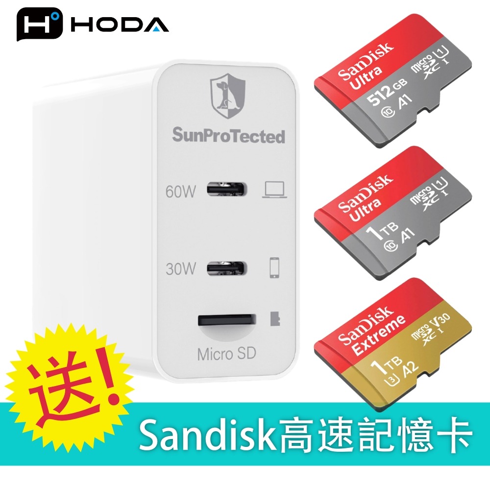 HODA 回憶捕手 GaN氮化鎵60W智慧備份電源供應器 送Sandisk 512G 1TB 高速記憶卡 公司貨-細節圖2