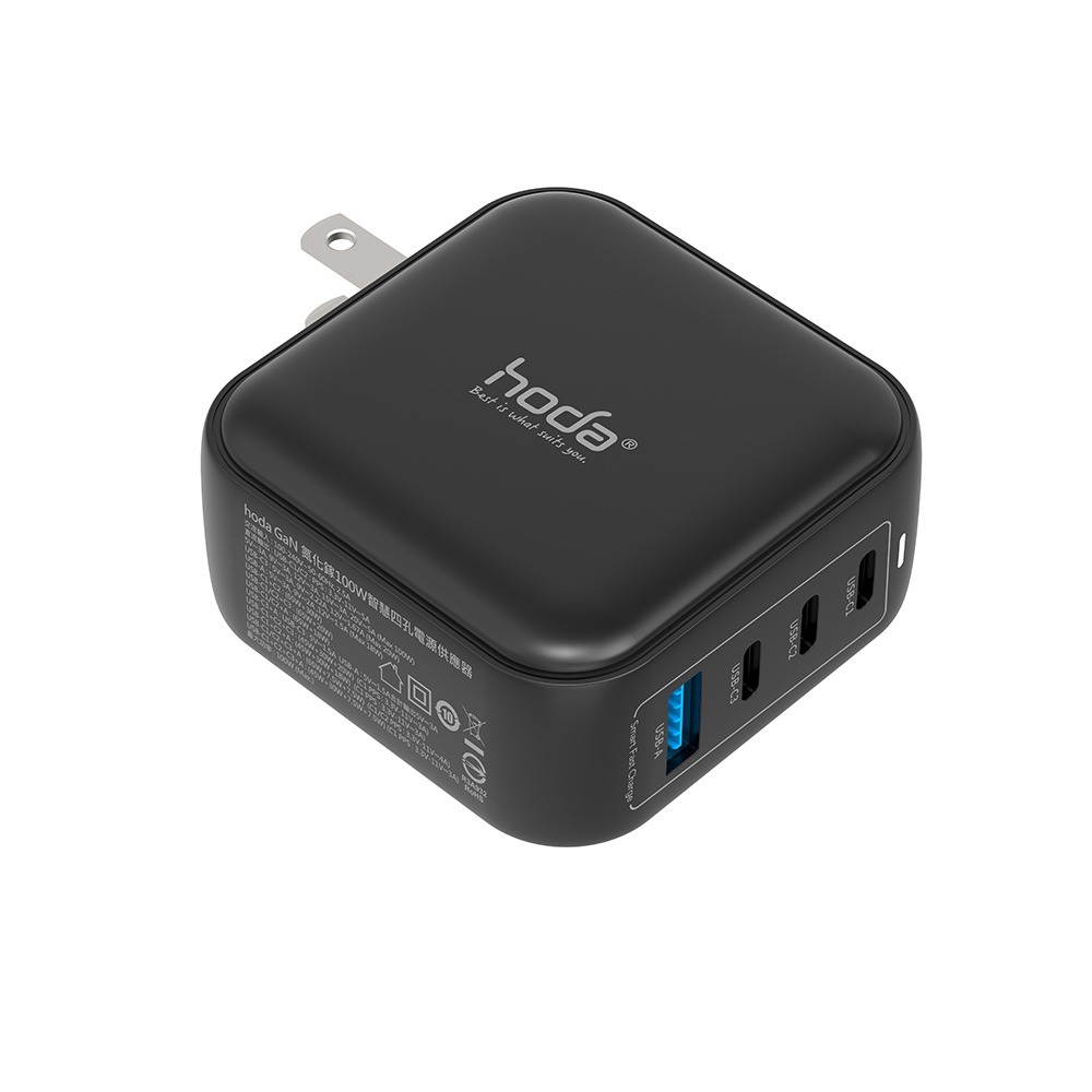 HODA 100W GaN氮化鎵 智慧方型四孔 電源供應器 / 極速智能 充電器 (內附100W C to C充電線)-細節圖5