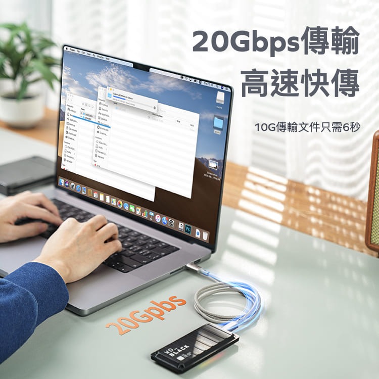 MOMAX Elite 100W快充 USB-C USB 3.2 20Gbps 2米 傳輸線 Type-C充電線-細節圖2