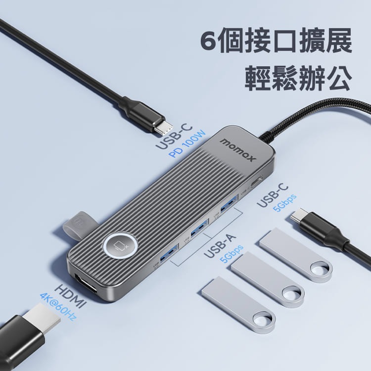 MOMAX 摩米士 ONELINK 6合1 USB-C 多功能傳輸充電轉接器 鈦金色-細節圖2