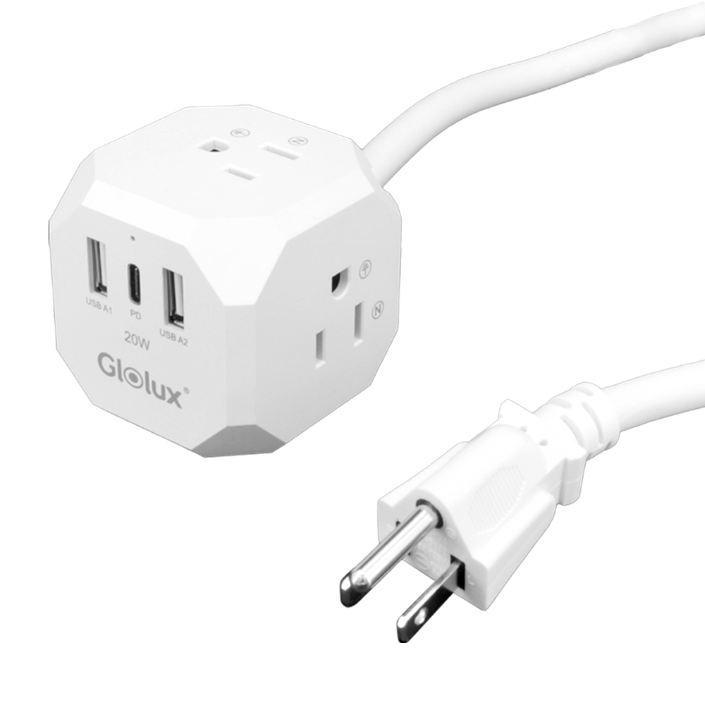 Glolux 流星錘 1.5M 多功能延長線 3面插座 2USB＋1Type-C 支援PD20W 快充-細節圖2