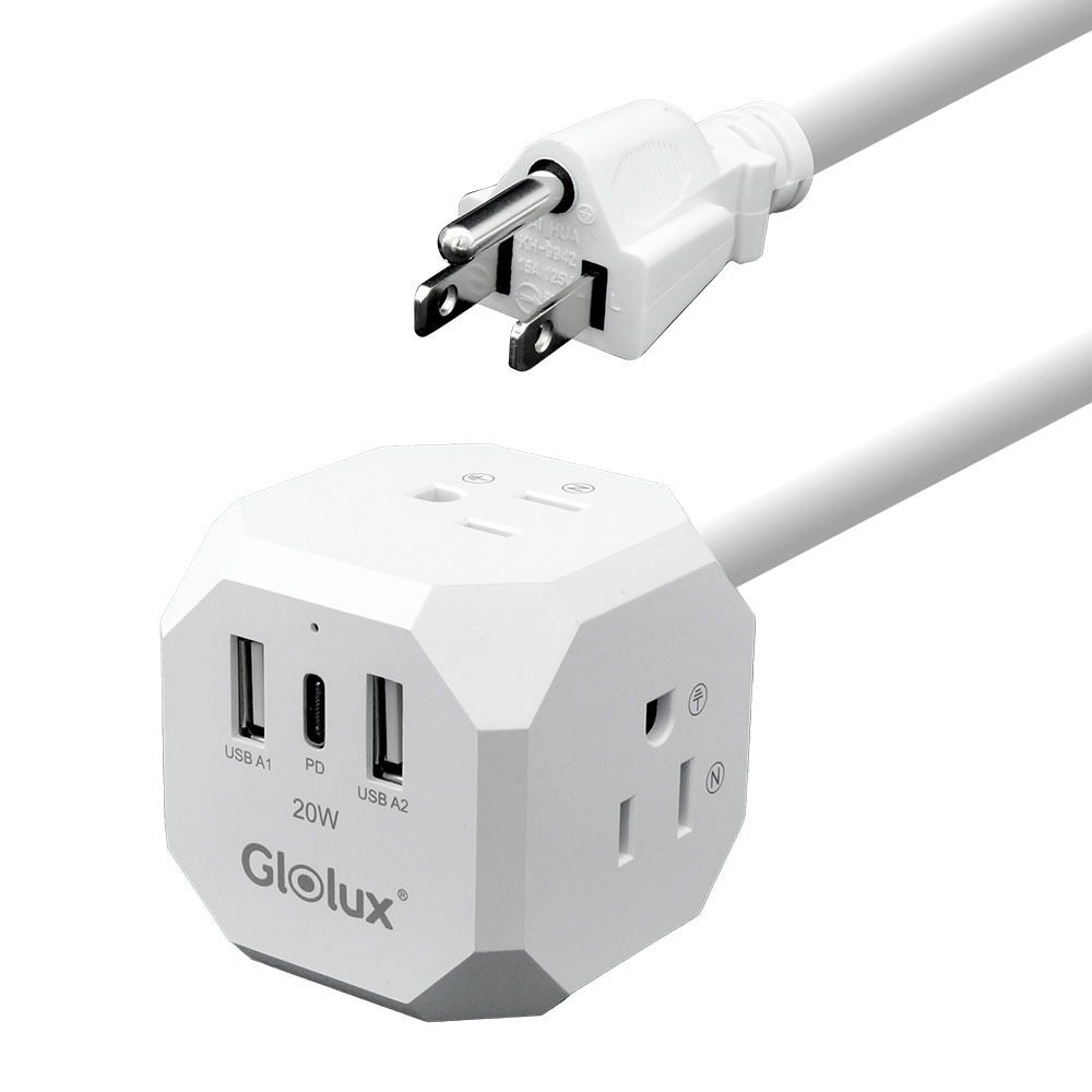 Glolux 流星錘 1.5M 多功能延長線 3面插座 2USB＋1Type-C 支援PD20W 快充-細節圖3