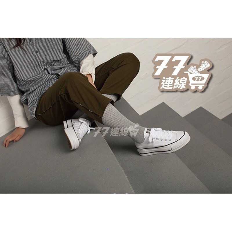 Converse All Star 厚底 低筒 增高 黑白 帆布鞋 白 黑線 560251C-細節圖7