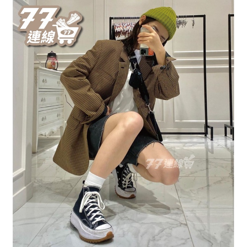 Converse Run Star hike 高筒 黑白 基本款 白色 厚底 增高 鋸齒鞋 166800C-細節圖3