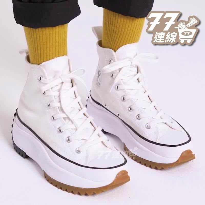 Converse Run Star hike 高筒 黑白 基本款 白色 厚底 增高 鋸齒鞋 166800C-細節圖9