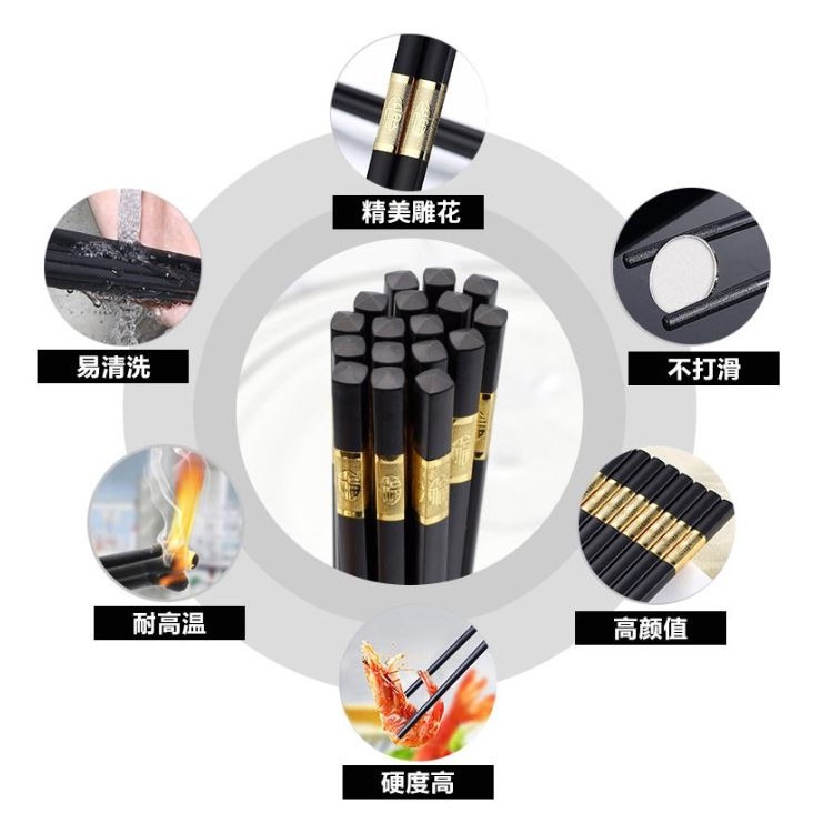 金福如意合金筷 筷子 10雙【台灣公司出貨 】金福如意合金筷 日式合金筷 抗菌筷 耐熱筷 飯店專用高玻筷 合金筷-細節圖4