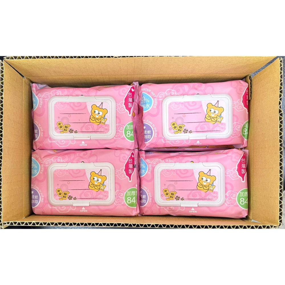 【箱購】濕紙巾 純水濕紙巾 熊熊派對 84抽 10包入 加厚型濕紙巾 嬰幼兒手口濕巾 擦手巾 洗臉巾 無酒精濕紙巾-細節圖2