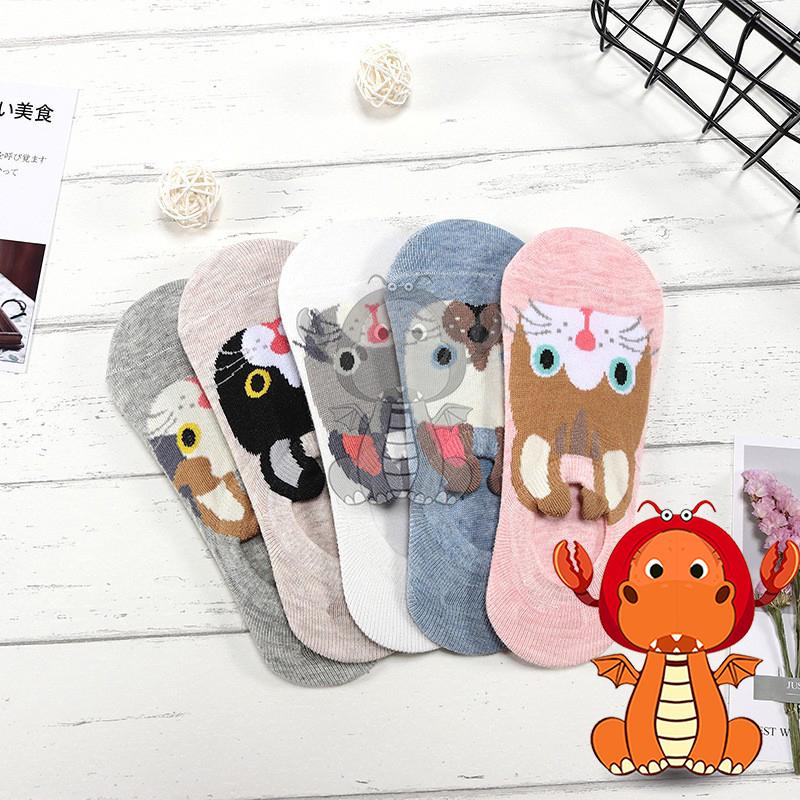 Z-054 春夏季新款襪子 日係襪子 可愛卡通動物短襪 全棉船襪 淺口防滑矽膠隱形襪女襪 船襪 唯龍購物-細節圖2