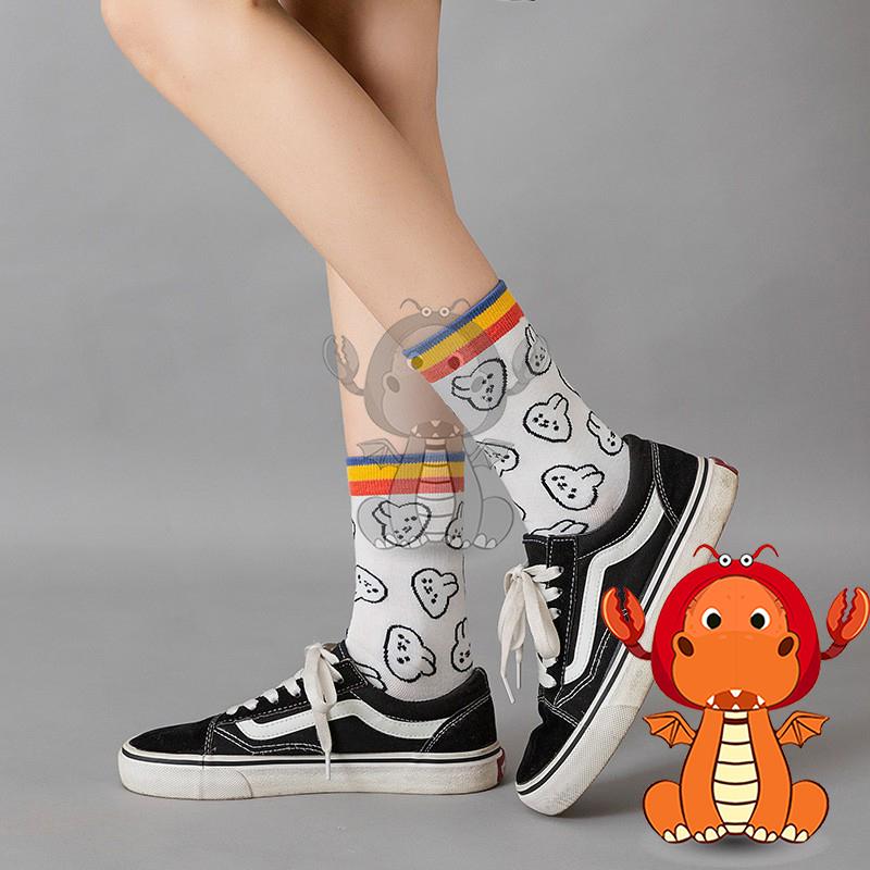 J405 爆款女士中筒襪 透氣款襪子 中筒女襪 卡通襪子 圖案可愛小兔子全棉襪子 唯龍購物-細節圖2