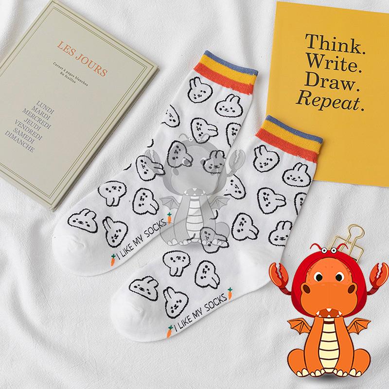 J405 爆款女士中筒襪 透氣款襪子 中筒女襪 卡通襪子 圖案可愛小兔子全棉襪子 唯龍購物-細節圖3